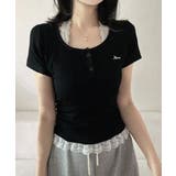ブラック | レースホルター 半袖 リブトップス | VIVID LADY