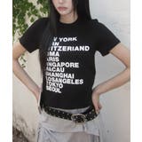ブラック | シティロゴプリント コットン半袖Tシャツ | VIVID LADY
