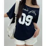 ネイビー | 2WAY ボートネック オーバーフィット 半袖Tシャツ | VIVID LADY