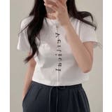 ホワイト | 縦ロゴプリント クロップド半袖Tシャツ | VIVID LADY