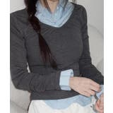 チャコールグレー | ギャザーVネック スリムフィットロングTシャツ | VIVID LADY