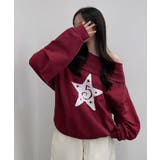ワイン | スタープリント オフショルダートレーナー | VIVID LADY