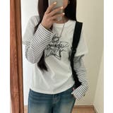 スタープリント ボーダーフェイクレイヤード長袖Tシャツ | VIVID LADY | 詳細画像20
