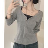 グレー | 2WAYロールアップスリーブ ヘンリーネックロングTシャツ | VIVID LADY
