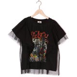 ブラック | ロックなキャッツ柄 チュール重ねTシャツ | ScoLar
