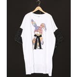 オフホワイト | パッチワークウサギ柄 ドット切替BIG-Tシャツ | ScoLar