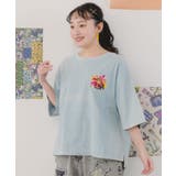 ぷりぷりキノコとネコ花刺繍 デニムTシャツ | ScoLar | 詳細画像3 