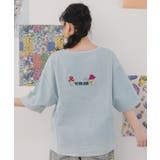 ぷりぷりキノコとネコ花刺繍 デニムTシャツ | ScoLar | 詳細画像4 