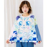アニメなネコ柄 バイカラー7分袖プルオーバー | ScoLar | 詳細画像1 
