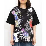 ブラック | アニマル蝶花柄Tシャツ | ScoLar
