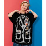 ブラック | ジャケットトリックアート柄 バッヂ付きチュニック | ScoLar