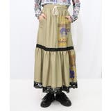 カーキ | スカラーグラフィック柄 レース×サテンスカート | ScoLar