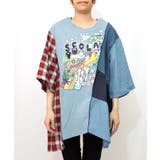 ブルー | 26周年スタート柄 チェック×デニム切替チュニック | ScoLar