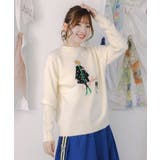 アイボリー | 女の子とワンちゃん刺繍アップリケ ニットプルオーバー | ScoLar
