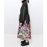 花柄に隠れ黒ネコ柄 ハーフジップジャージワンピース | ScoLar | 詳細画像9 