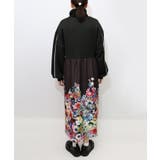 花柄に隠れ黒ネコ柄 ハーフジップジャージワンピース | ScoLar | 詳細画像10 