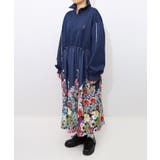 花柄に隠れ黒ネコ柄 ハーフジップジャージワンピース | ScoLar | 詳細画像12 