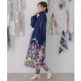 花柄に隠れ黒ネコ柄 ハーフジップジャージワンピース | ScoLar | 詳細画像3 