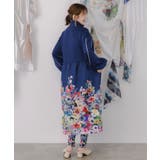 花柄に隠れ黒ネコ柄 ハーフジップジャージワンピース | ScoLar | 詳細画像4 