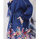 花柄に隠れ黒ネコ柄 ハーフジップジャージワンピース | ScoLar | 詳細画像7 