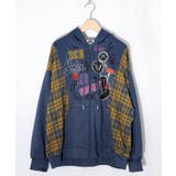 ネイビー | POP・チェック柄切替パーカー | ScoLar