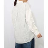 ネコの横顔刺繍 ストライプ切替シャツ | ScoLar | 詳細画像8 