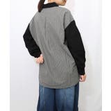 ネコの横顔刺繍 ストライプ切替シャツ | ScoLar | 詳細画像11 