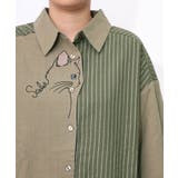 ネコの横顔刺繍 ストライプ切替シャツ | ScoLar | 詳細画像16 