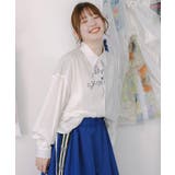 ネコの横顔刺繍 ストライプ切替シャツ | ScoLar | 詳細画像2 