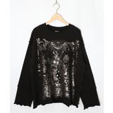 ブラック | キノコ花柄箔プリント裏毛プルオーバー | ScoLar