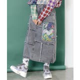 花ネコのアシメフリンジ アップリケデニムスカート | ScoLar | 詳細画像5 