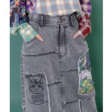 花ネコのアシメフリンジ アップリケデニムスカート | ScoLar | 詳細画像6 