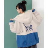 ネコ刺繍ボア×デニム異素材切替ブルゾン | ScoLar | 詳細画像1 