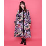 ブラック | パッチワーク風総柄ドロスト前開きワンピース | ScoLar