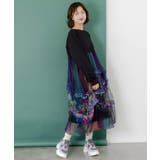 ブラック | 2柄展開タック入りチュールバルーンワンピース | ScoLar