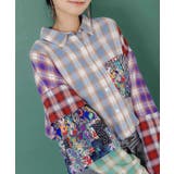 チェックと総柄のアシメパッチワークシャツ | ScoLar | 詳細画像7 
