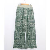 グリーン | ネコと蝶と植物のエスニック風ニットパンツ | ScoLar