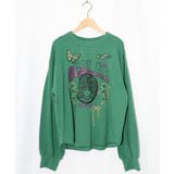 グリーン | スカラーちゃん×トラ×蝶刺繍 ミニ裏毛プルオーバー | ScoLar