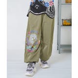 カーキ | ポップ柄裏フリースあったかナイロンパンツ | ScoLar