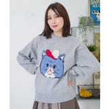 杢グレー | キャップネコ柄ジャガードニットプルオーバー | ScoLar