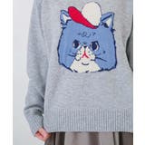 キャップネコ柄ジャガードニットプルオーバー | ScoLar | 詳細画像26 