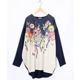 ネイビー | 花×夜空柄ミックス裏毛チュニック | ScoLar