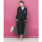 ブラック | バイカラー異素材 切替ジャージワンピース | ScoLar