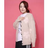 ベージュ | 2WAYお花サガラ刺繍ジャガードニットカーディガン | ScoLar