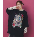 ブラック | ミニ裏毛×起毛レースきのこ柄レイヤード風チュニック | ScoLar