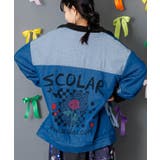 ネイビー | 落書きモザイク柄デニム×ボアジャケット | ScoLar