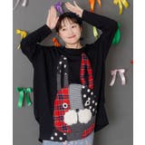 ブラック | パッチワークラビルアップリケ裏毛チュニック | ScoLar