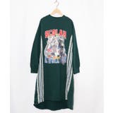 グリーン | レースライン×ロック柄ミニ裏毛ワンピース | ScoLar