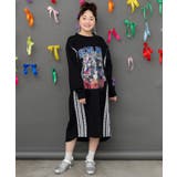 ブラック | レースライン×ロック柄ミニ裏毛ワンピース | ScoLar