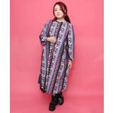 ブラック | ストライプ総柄前開きシャツワンピース | ScoLar